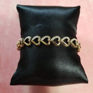 Sterling Silver Heart Bracelet, Gold Finish